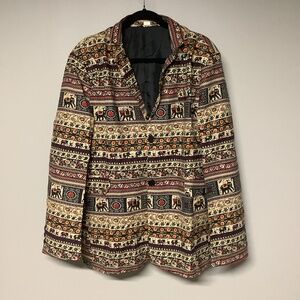 Vintage Look African Design Silk Satin Jacket Size 4XL